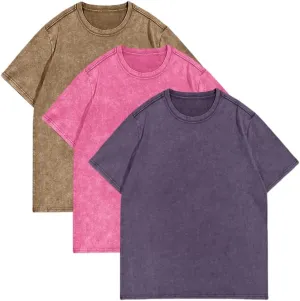3 Pack Women's T Shirts Vintage Washed Tees Loose Fit for Men Short Sleeve Casual Streetwear Baggy Unisex Tops