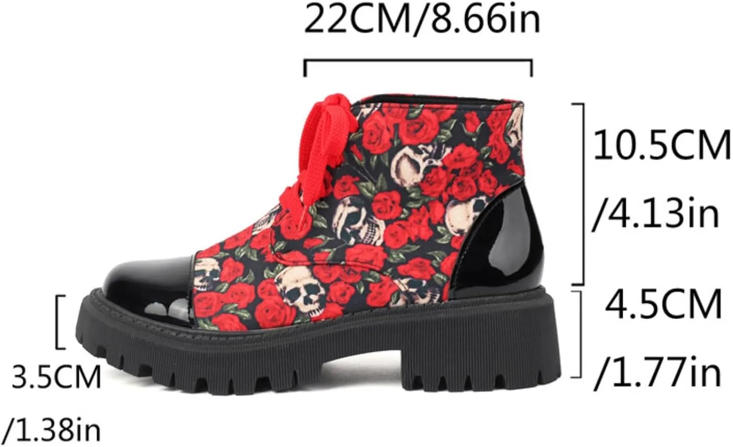 Aflngle Women's Block Platform Floral Pattern Lace Up Flat Ankle Boots Fashion Round Toe Low Heel Gothic Combat Boots Punk Motorcycle Short Booties