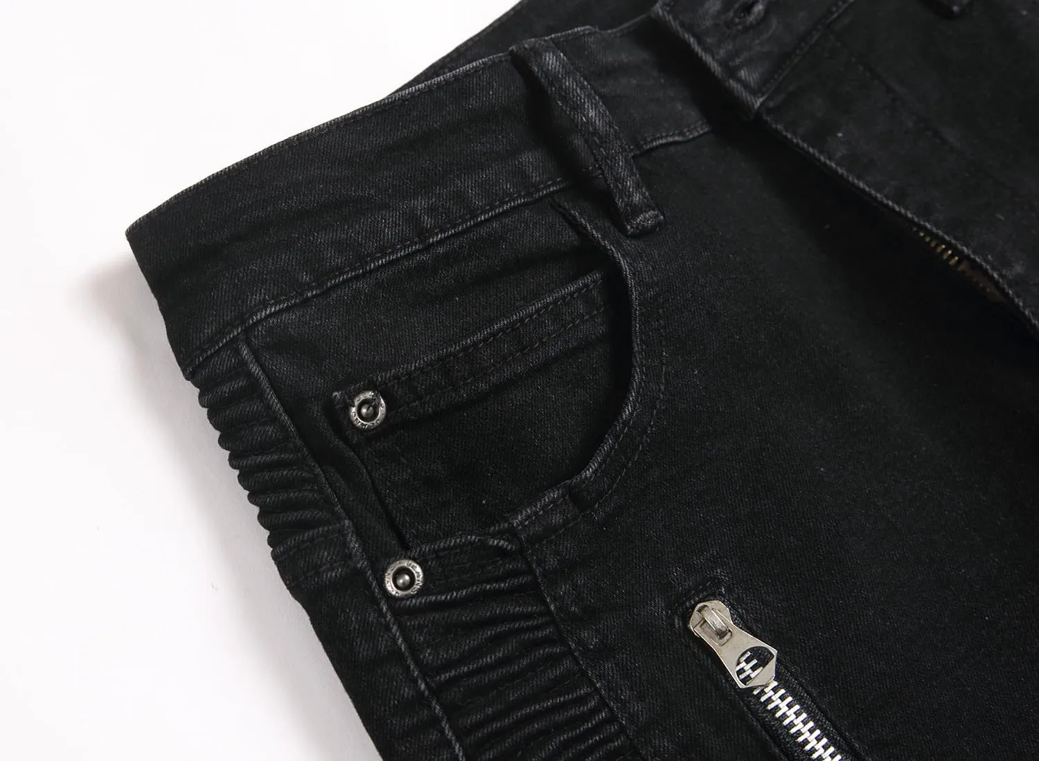 AITITIA Men's Biker Zipper Deco Washed Straight Fit Jeans