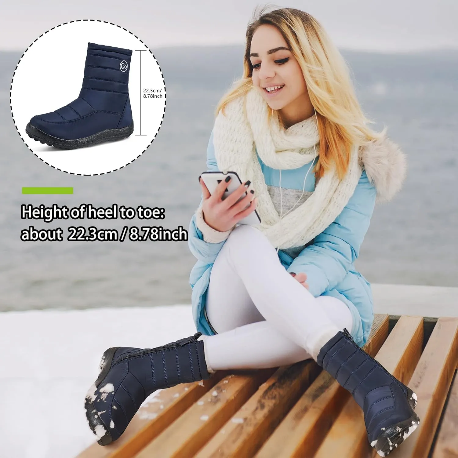 Alicegana Womens Winter Snow Boots for Women Waterproof Warm Fur Lining Mid Calf Boots with Zipper Comfortable Outdoor Shoes