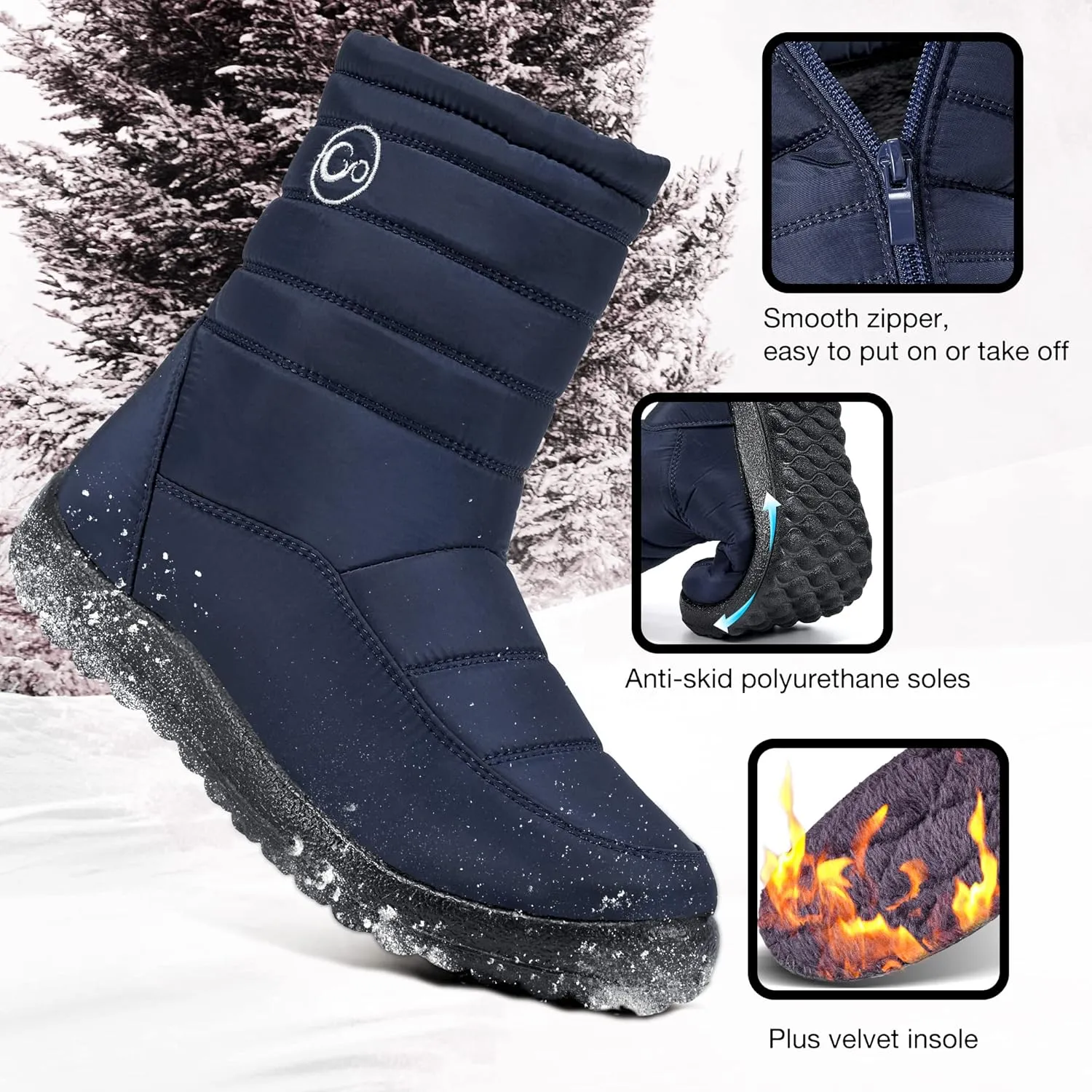 Alicegana Womens Winter Snow Boots for Women Waterproof Warm Fur Lining Mid Calf Boots with Zipper Comfortable Outdoor Shoes