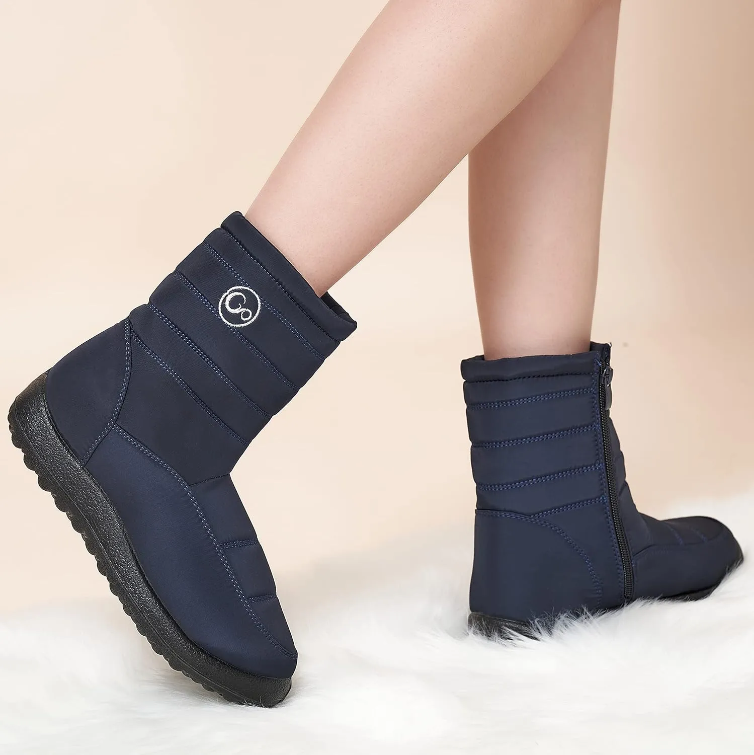 Alicegana Womens Winter Snow Boots for Women Waterproof Warm Fur Lining Mid Calf Boots with Zipper Comfortable Outdoor Shoes
