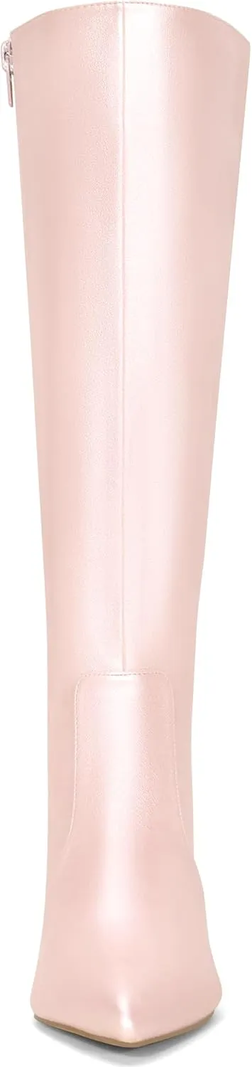 Allegra K Women's Pointy Toe Buckle Stiletto Heel Knee High Boots