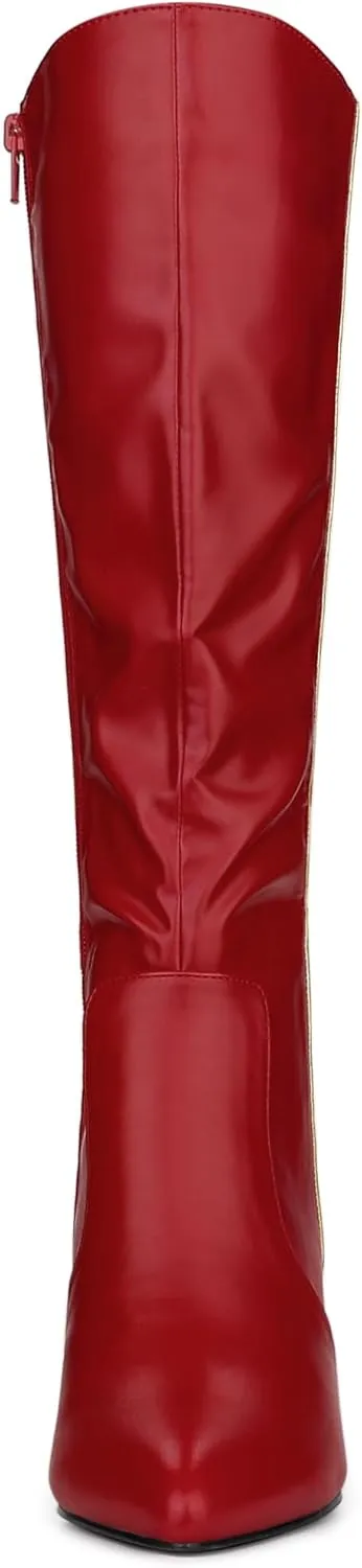 Allegra K Women's Pointy Toe Buckle Stiletto Heel Knee High Boots