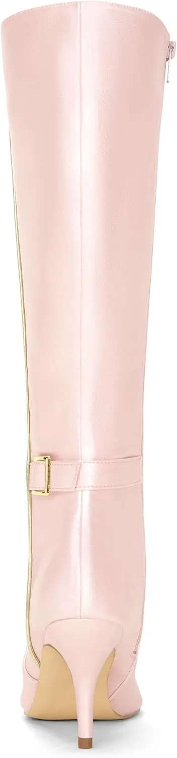 Allegra K Women's Pointy Toe Buckle Stiletto Heel Knee High Boots