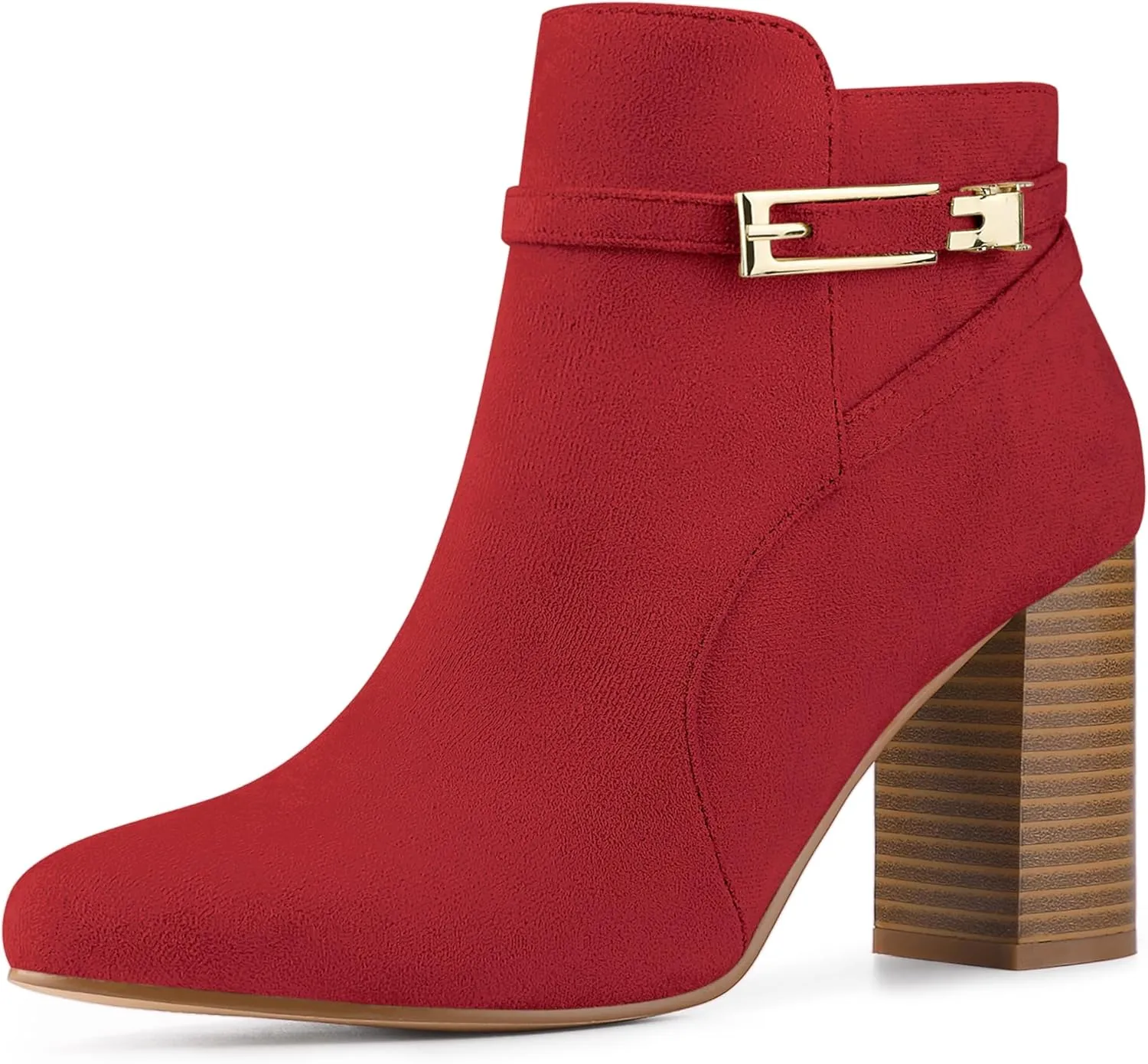 Allegra K Women's Round Toe Buckle Chunky Heels Ankle Boots