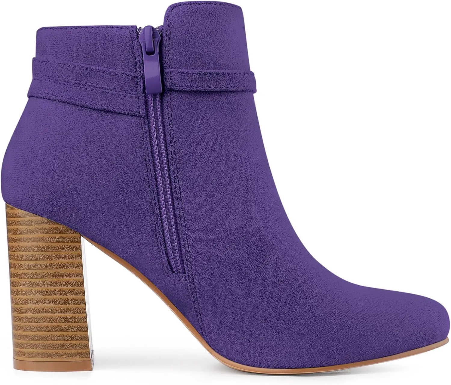 Allegra K Women's Round Toe Buckle Chunky Heels Ankle Boots