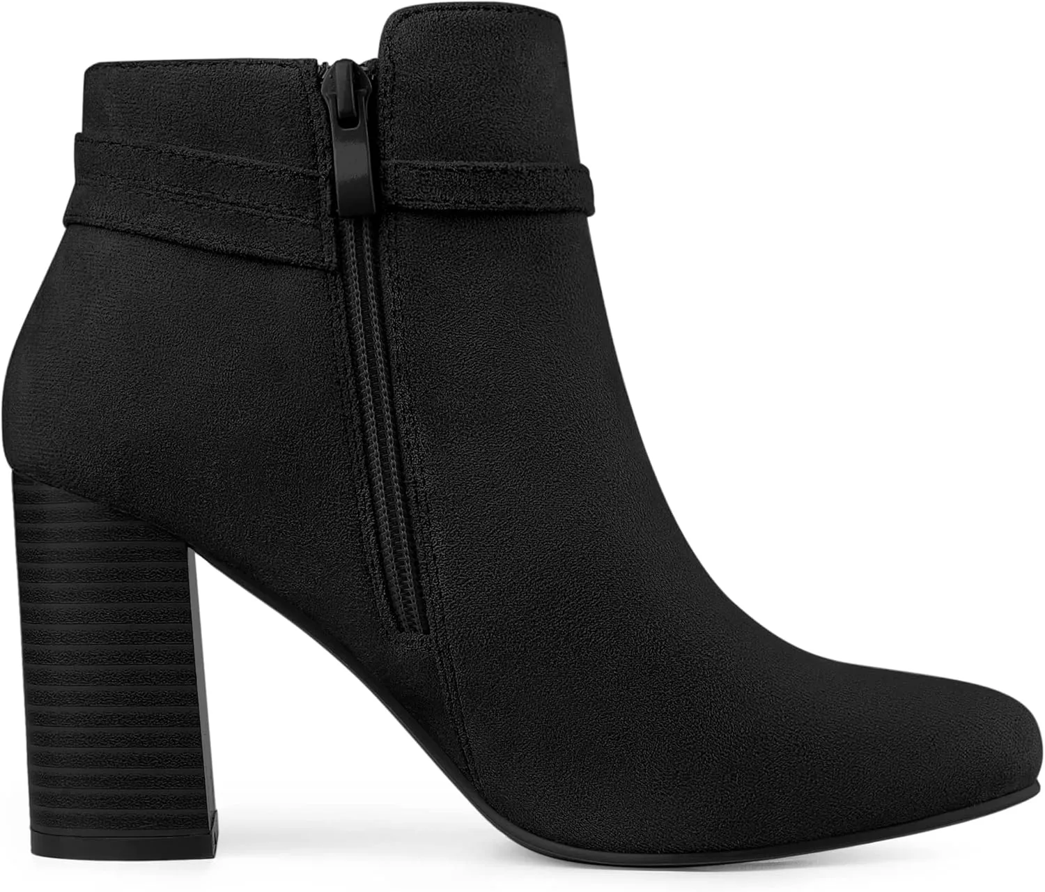 Allegra K Women's Round Toe Buckle Chunky Heels Ankle Boots