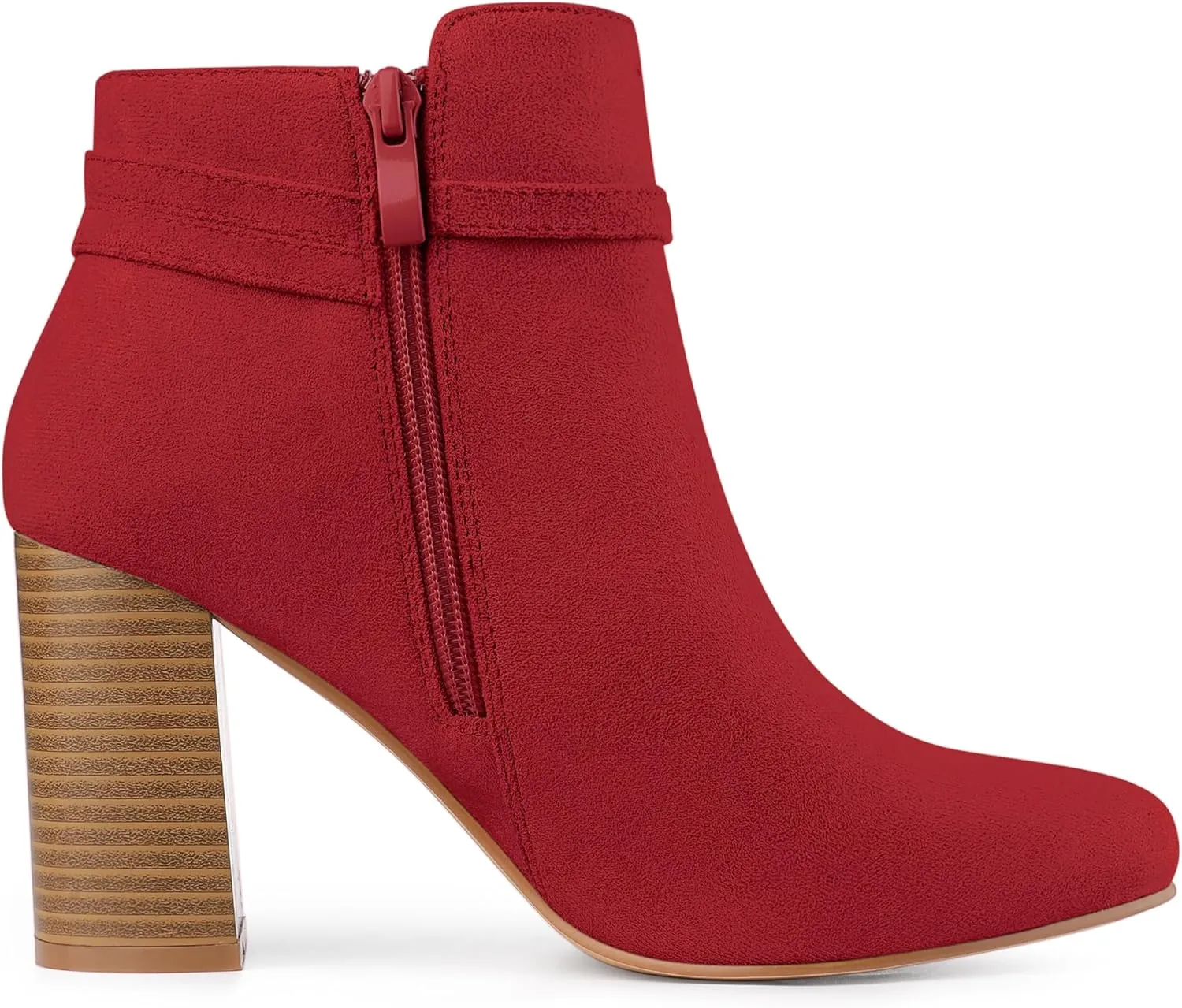Allegra K Women's Round Toe Buckle Chunky Heels Ankle Boots