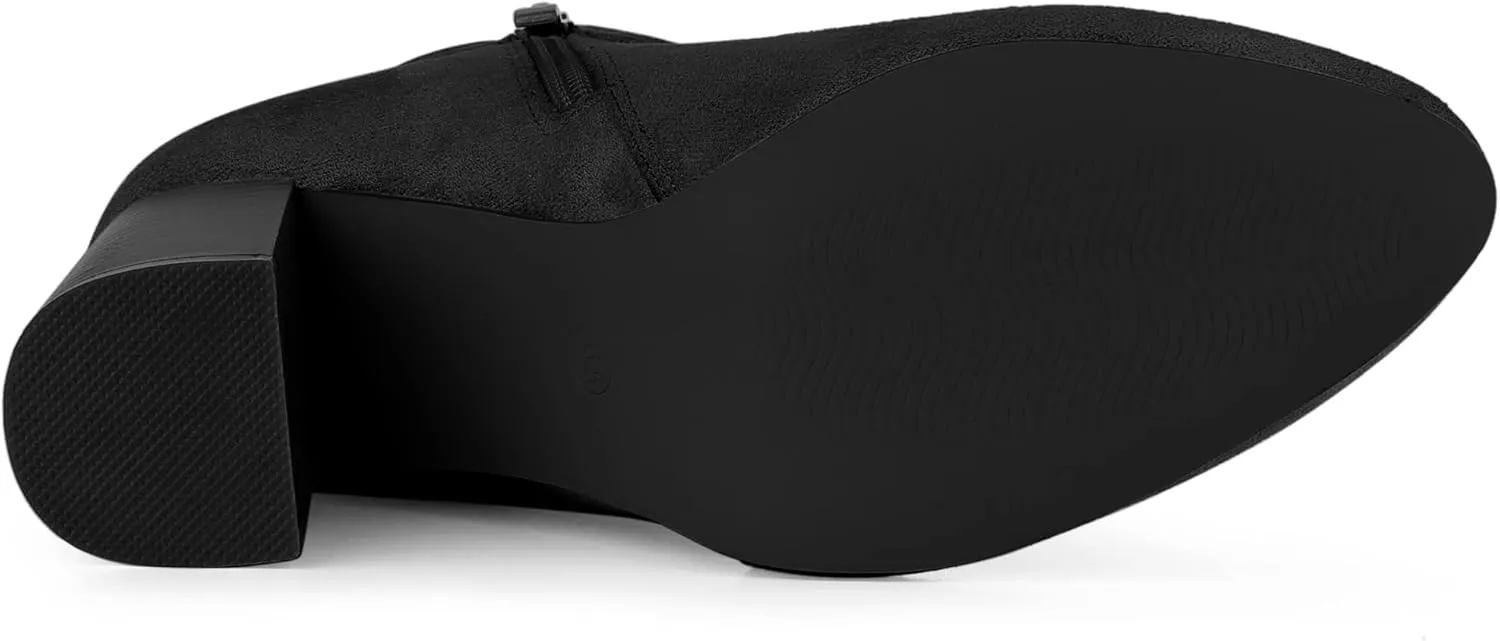 Allegra K Women's Round Toe Buckle Chunky Heels Ankle Boots