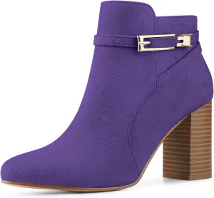 Allegra K Women's Round Toe Buckle Chunky Heels Ankle Boots