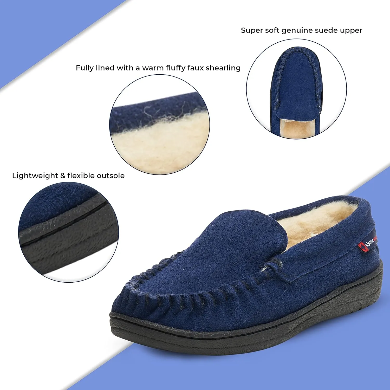 Alpine Swiss Yukon Mens Genuine Suede Shearling Slip On Moccasin Slippers