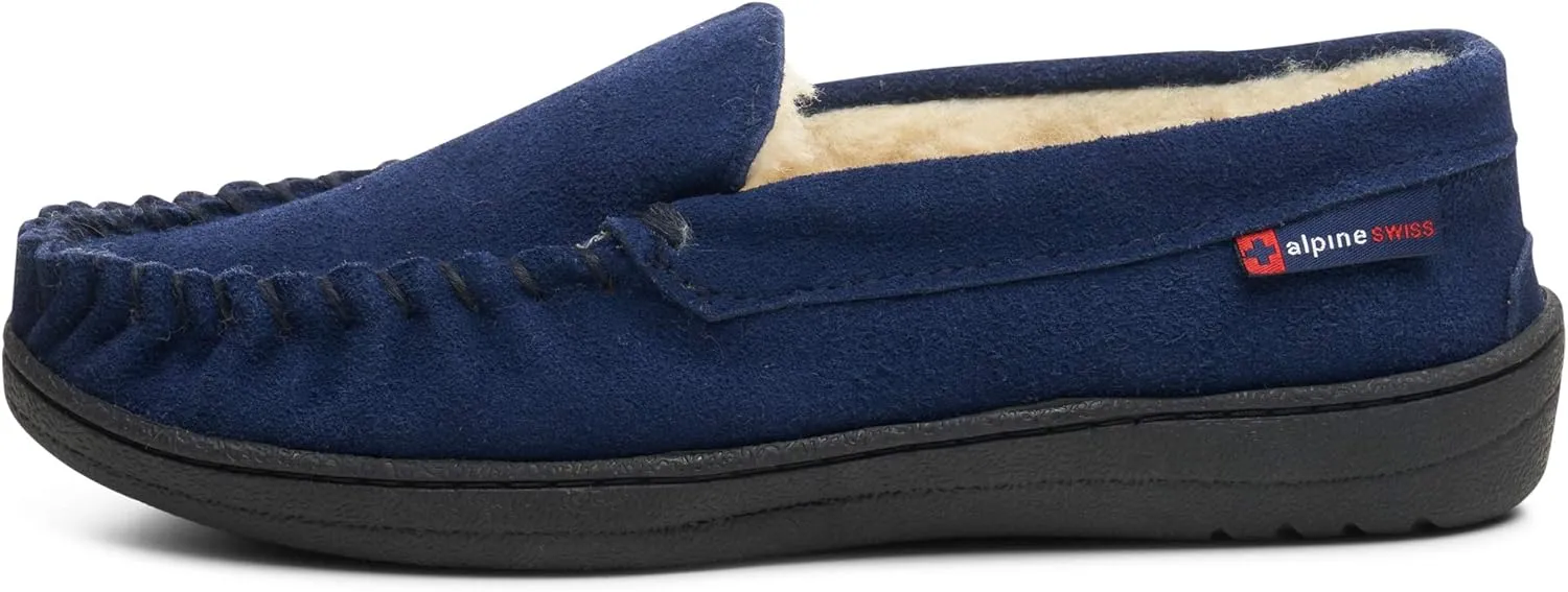 Alpine Swiss Yukon Mens Genuine Suede Shearling Slip On Moccasin Slippers