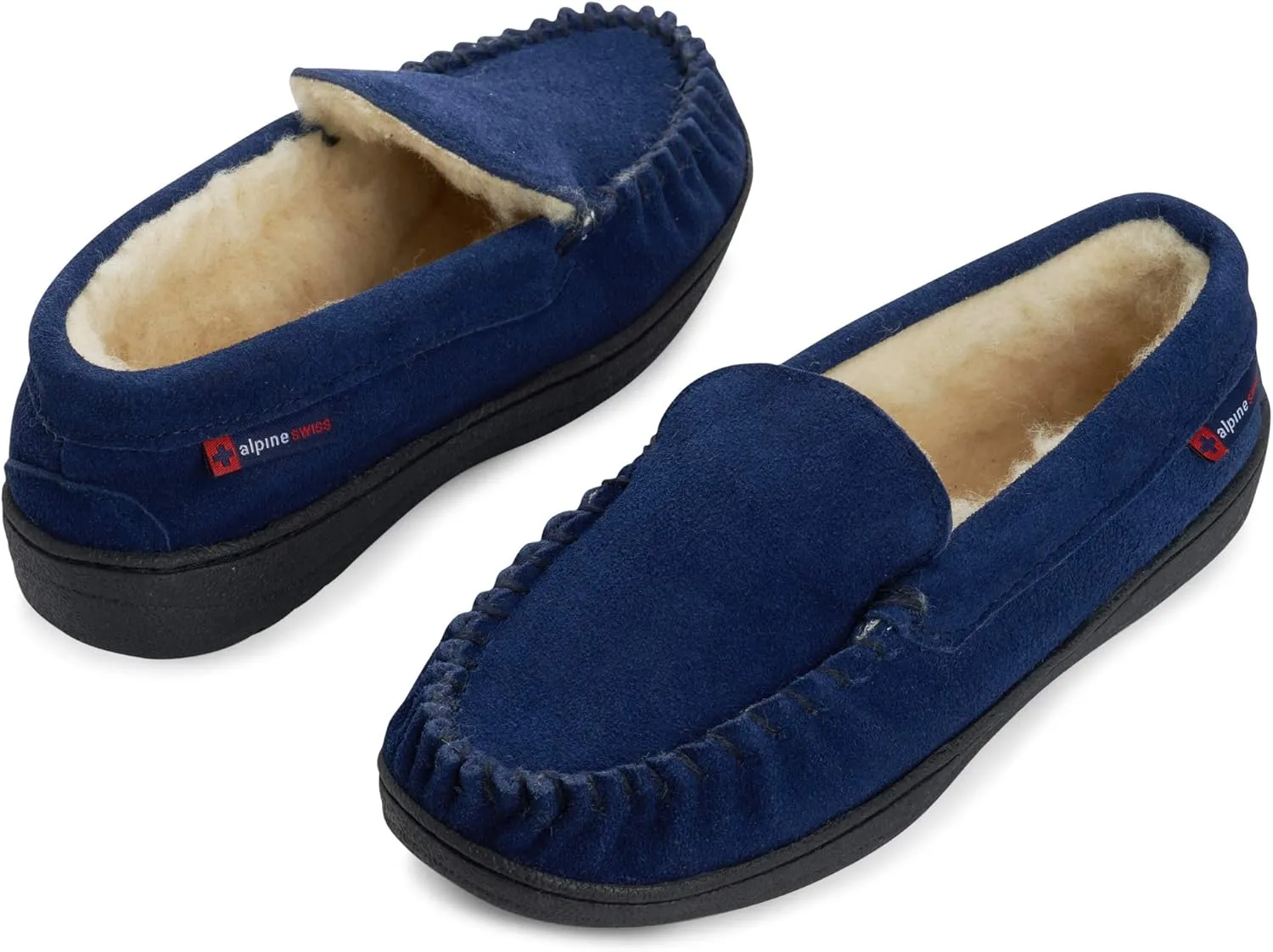 Alpine Swiss Yukon Mens Genuine Suede Shearling Slip On Moccasin Slippers