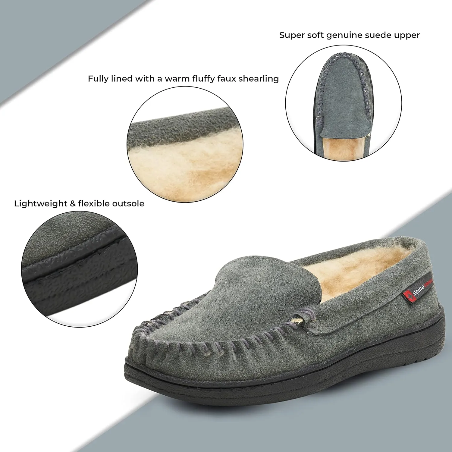 Alpine Swiss Yukon Mens Genuine Suede Shearling Slip On Moccasin Slippers