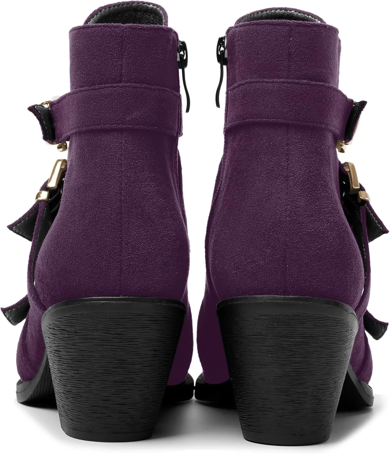 AMBELIGHT Womens School Bukcle Zip Suede Fashion Pointed Toe Chunky Low Heel Ankle High Boots 2.5 Inch