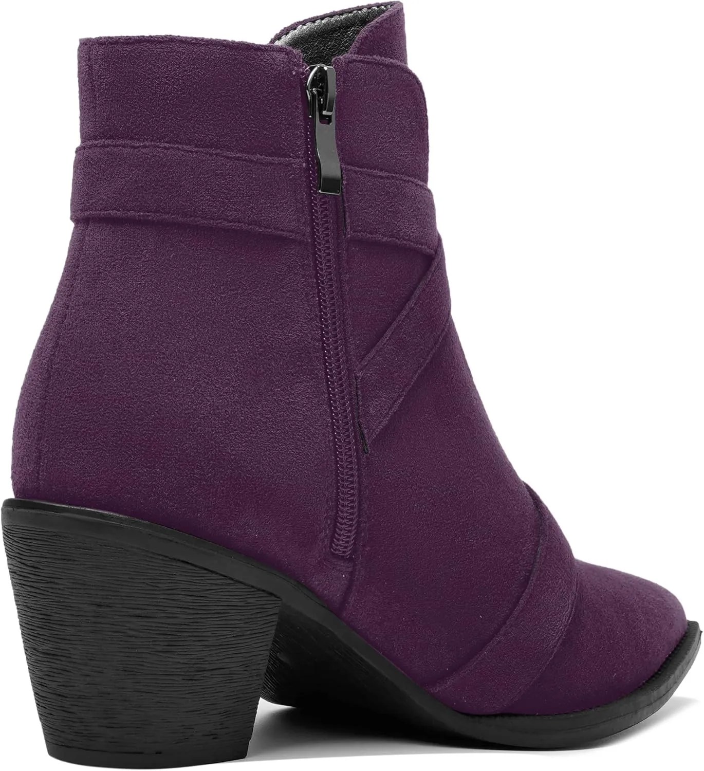 AMBELIGHT Womens School Bukcle Zip Suede Fashion Pointed Toe Chunky Low Heel Ankle High Boots 2.5 Inch