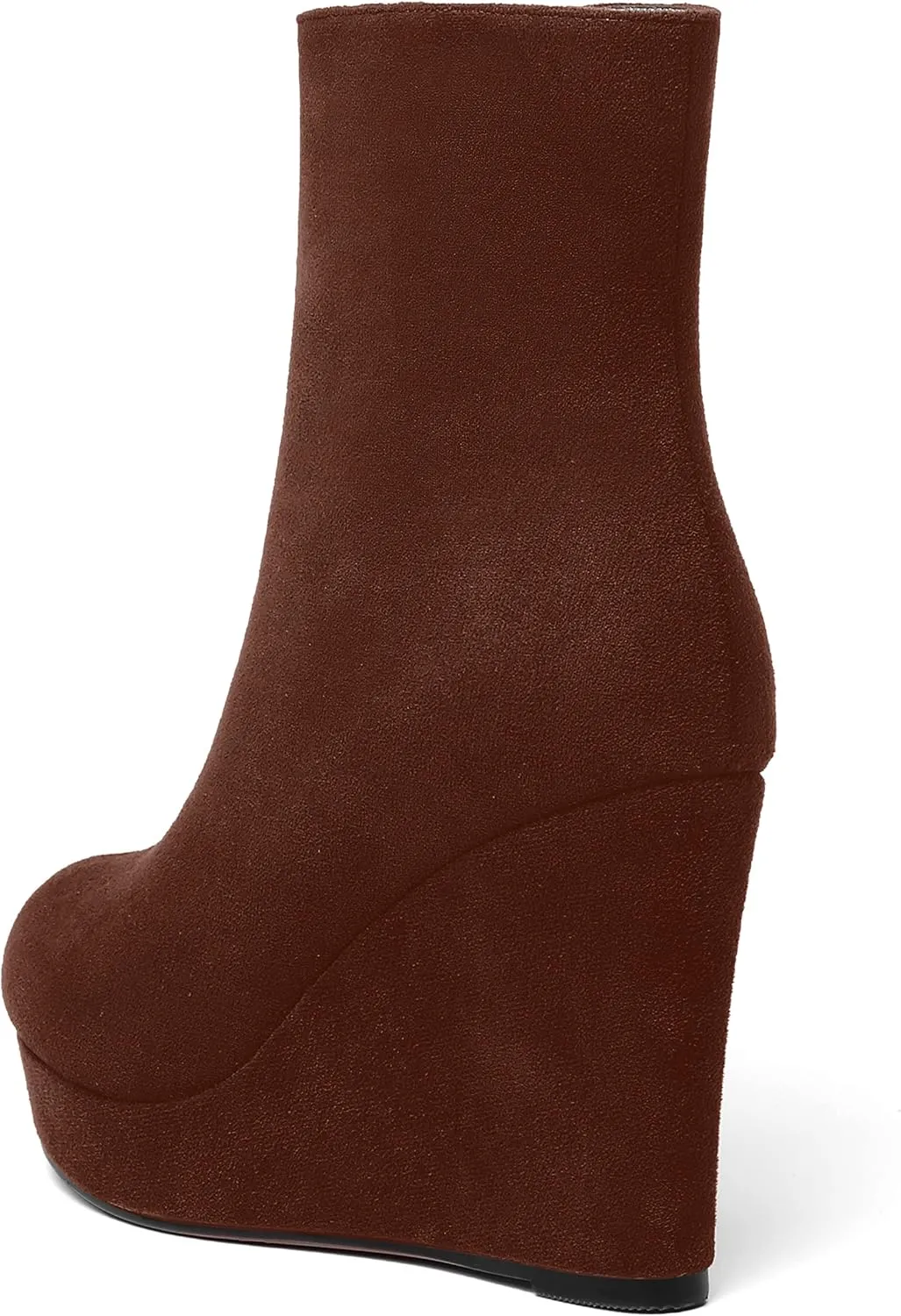 AMBELIGHT Womens Suede Round Toe Wedge Boots Night Club Zip Fashion Platform Wedge High Heel Ankle High Boots 4 Inch
