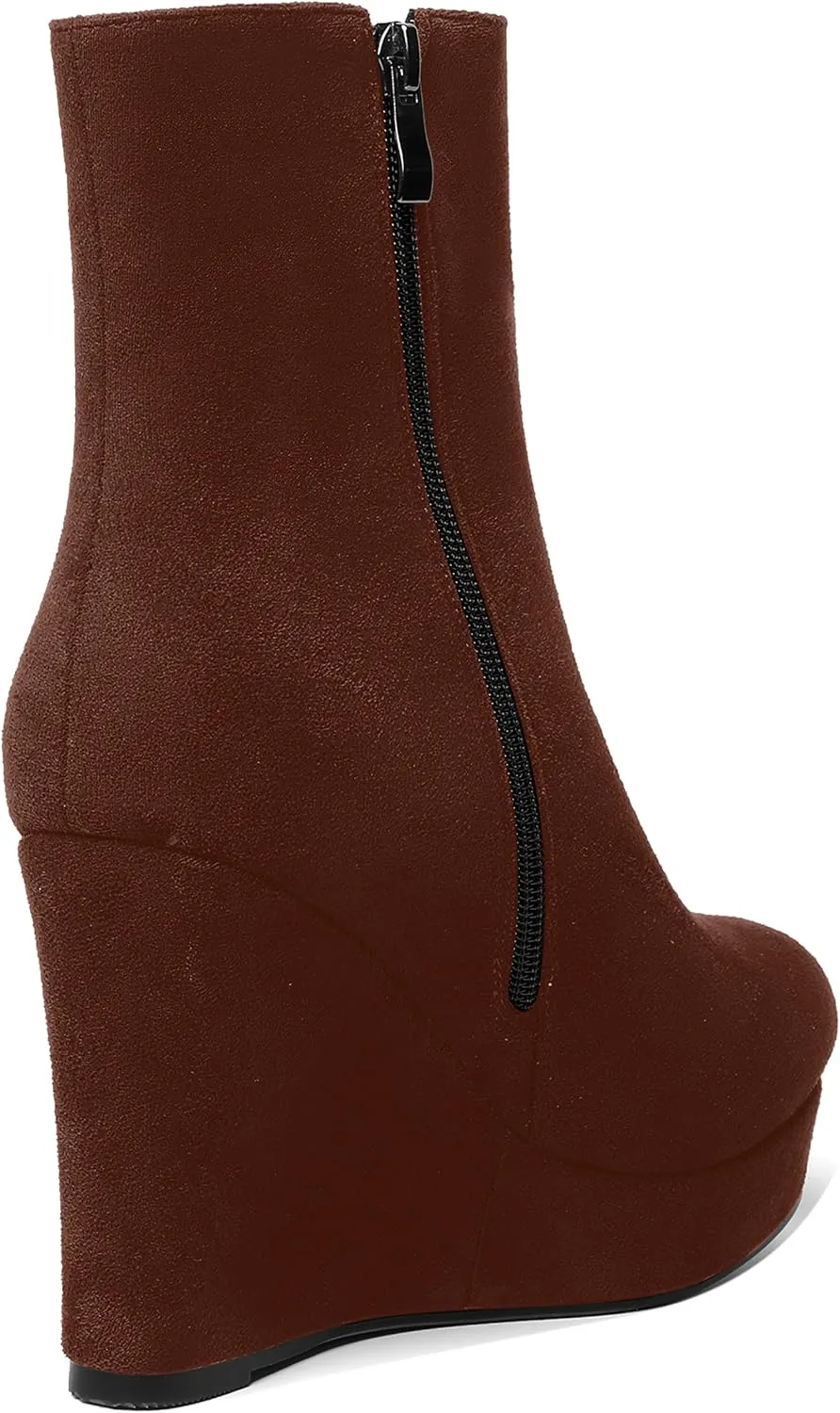 AMBELIGHT Womens Suede Round Toe Wedge Boots Night Club Zip Fashion Platform Wedge High Heel Ankle High Boots 4 Inch