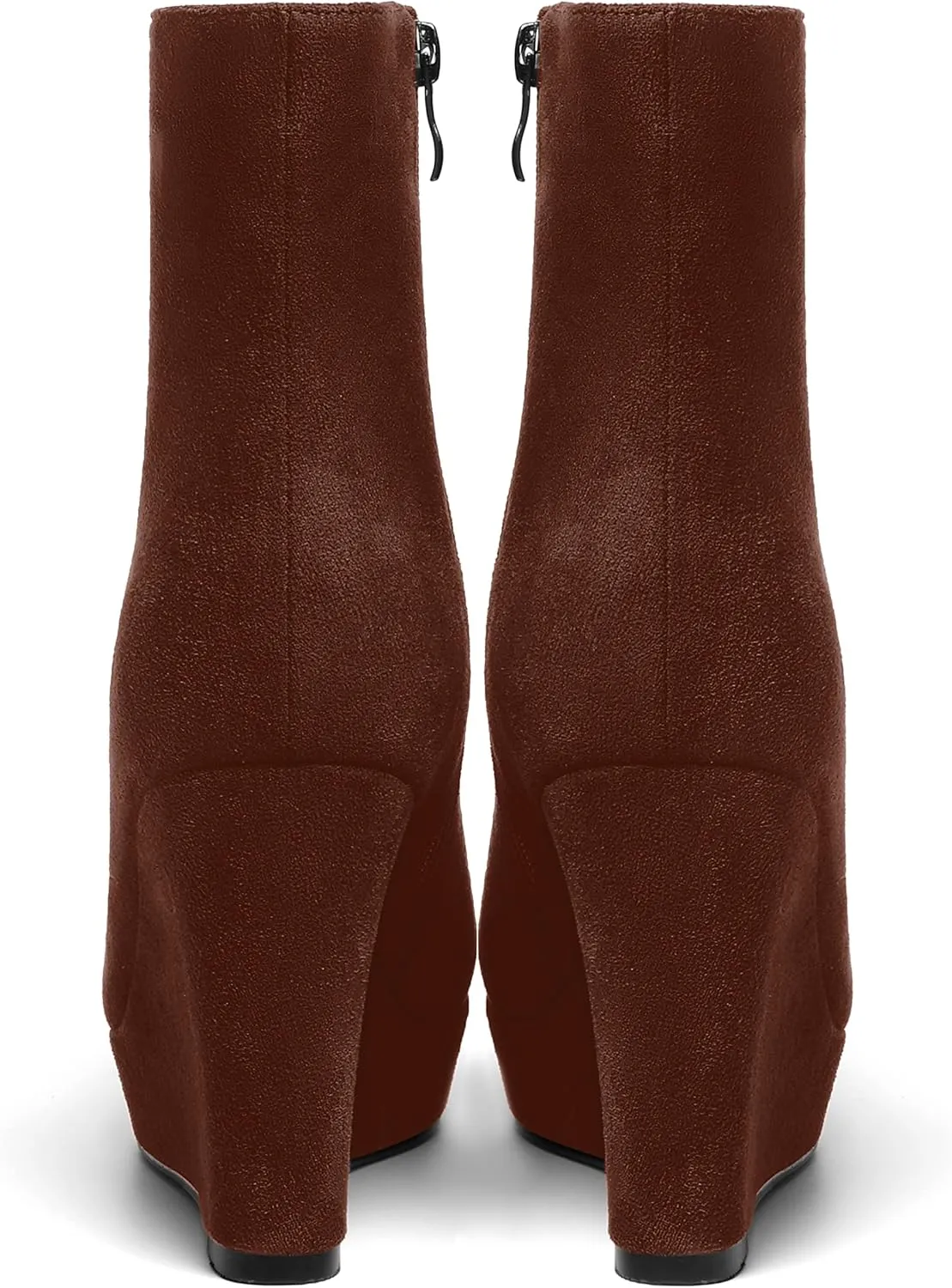 AMBELIGHT Womens Suede Round Toe Wedge Boots Night Club Zip Fashion Platform Wedge High Heel Ankle High Boots 4 Inch