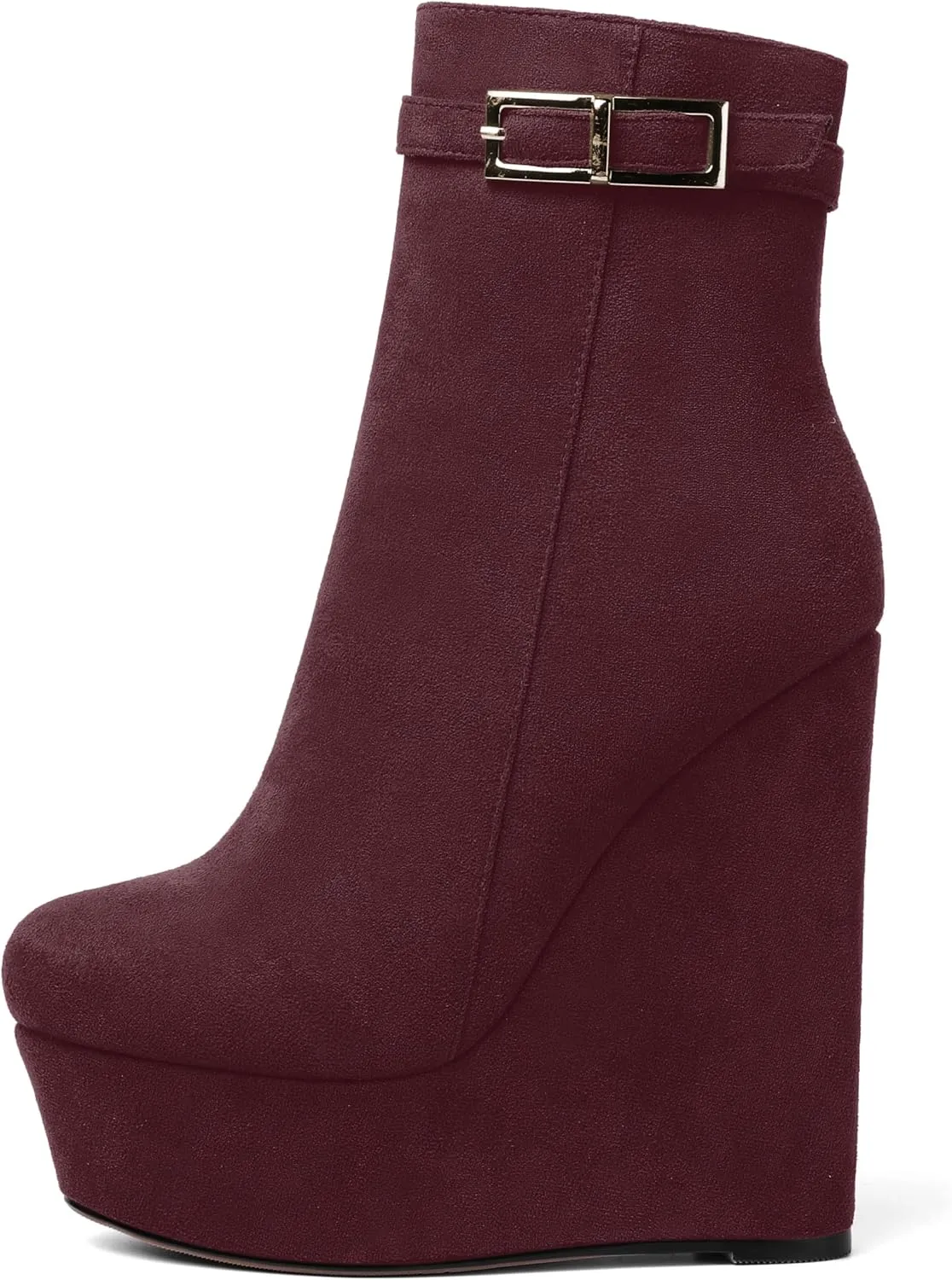 AMBELIGHT Womens Suede Zip Dress Platform Round Toe Solid Wedge High Heel Ankle High Boots 6 Inch