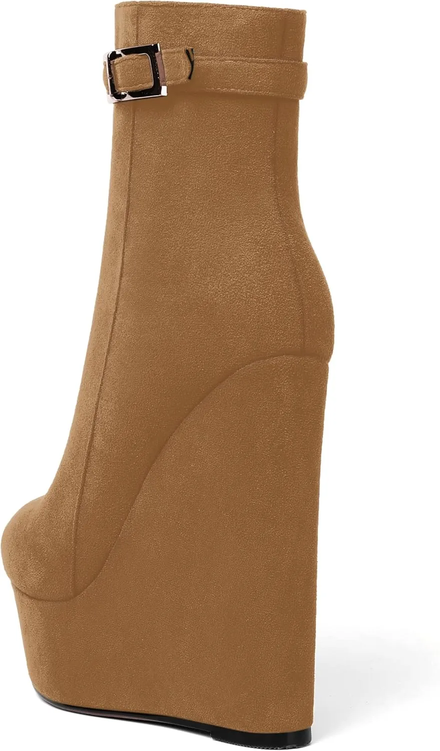 AMBELIGHT Womens Suede Zip Dress Platform Round Toe Solid Wedge High Heel Ankle High Boots 6 Inch