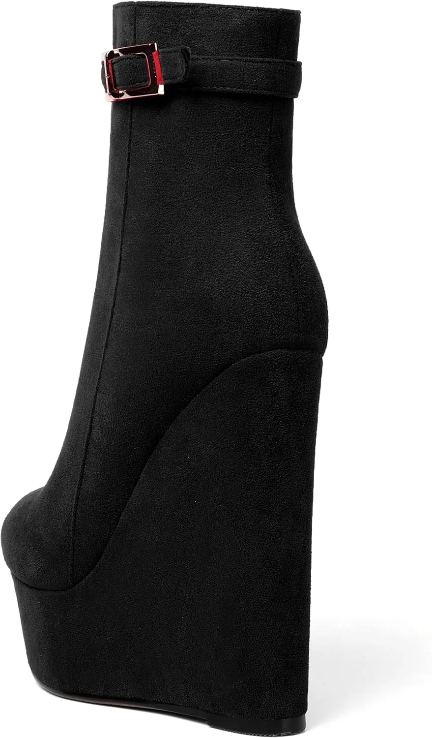 AMBELIGHT Womens Suede Zip Dress Platform Round Toe Solid Wedge High Heel Ankle High Boots 6 Inch