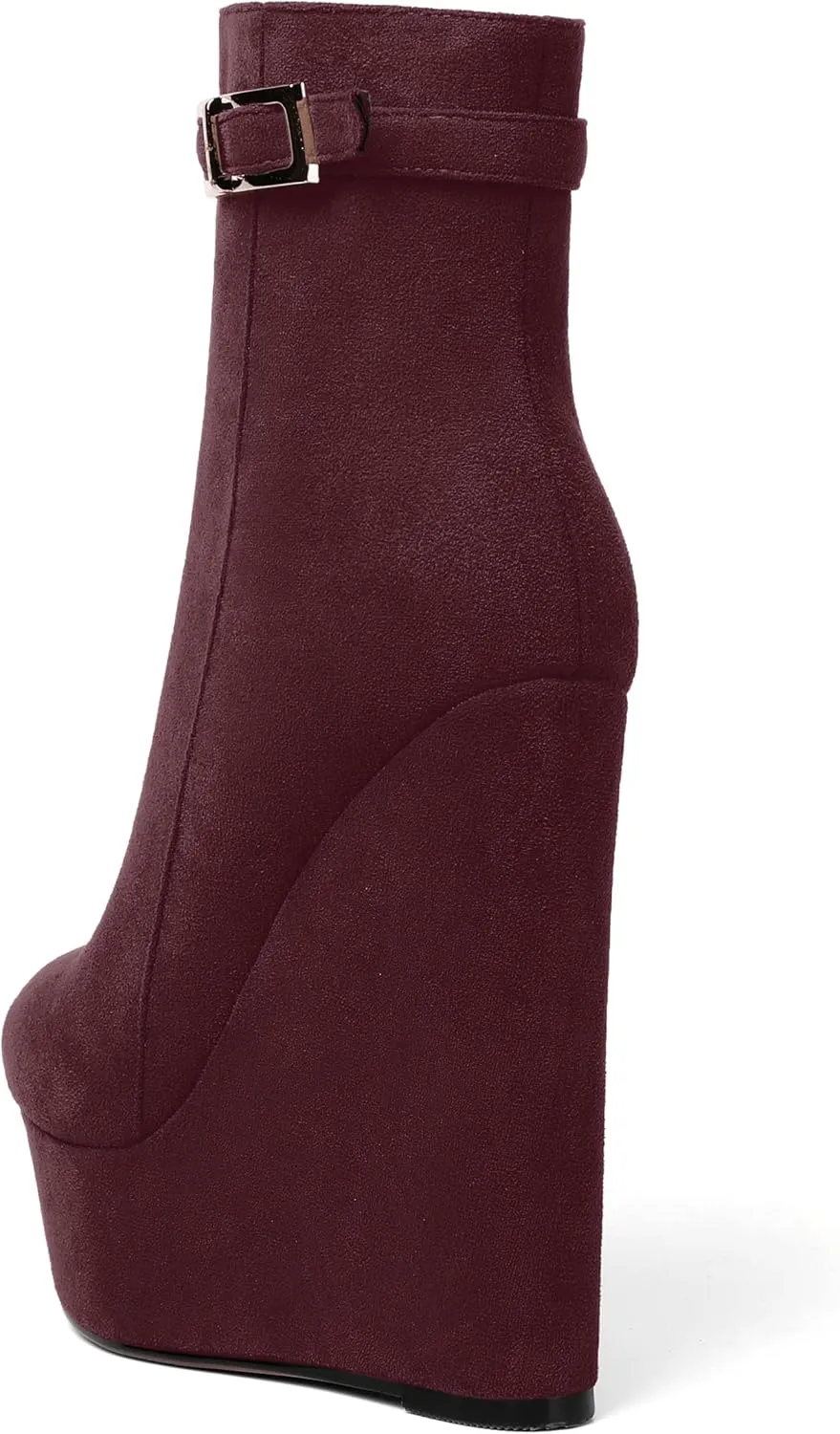AMBELIGHT Womens Suede Zip Dress Platform Round Toe Solid Wedge High Heel Ankle High Boots 6 Inch