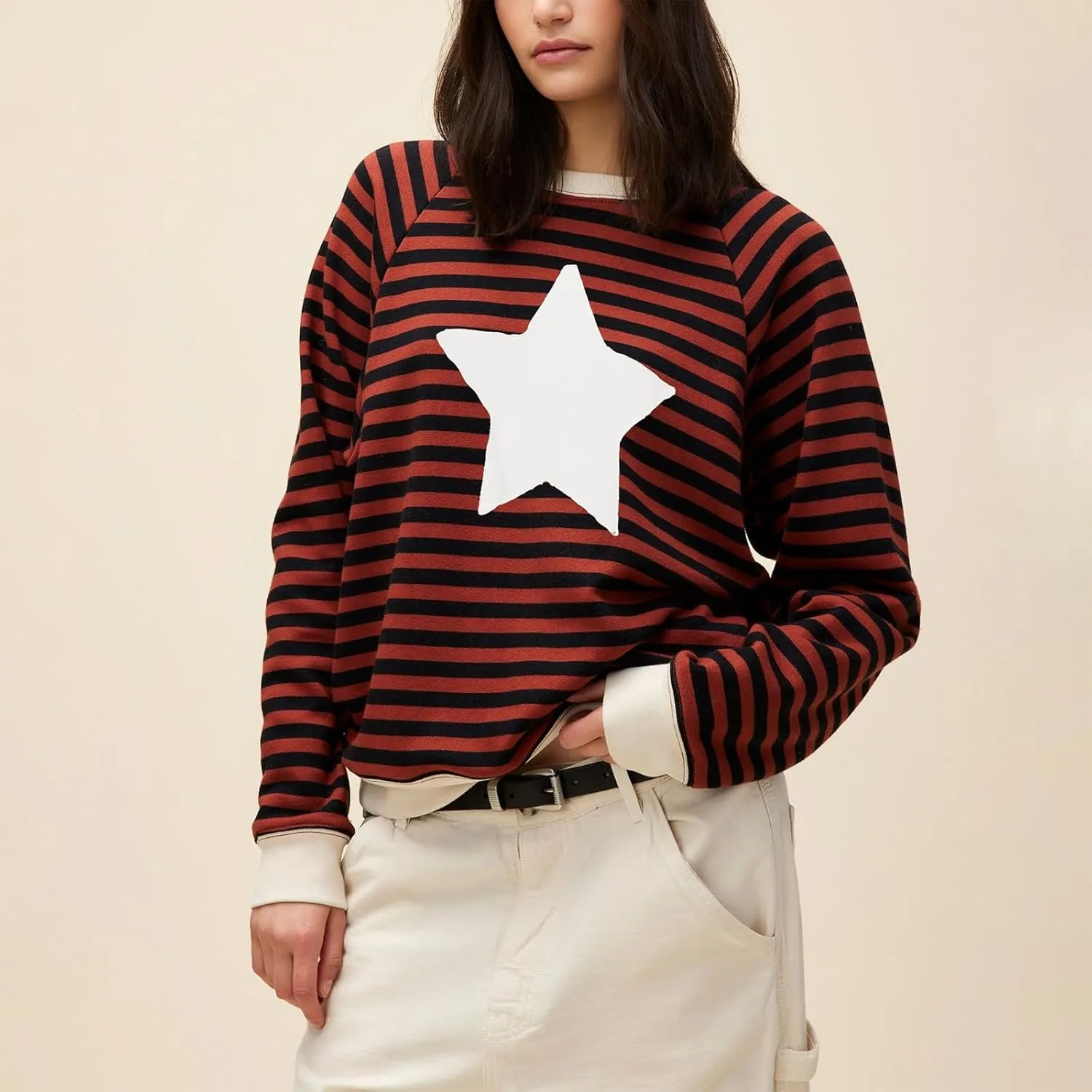 Amiblvowa Y2K Oversized Sweatshirt for Women Cute Star Graphic Long Sleeve Crewneck Sweatshirt Aesthetic Pullover Jackets