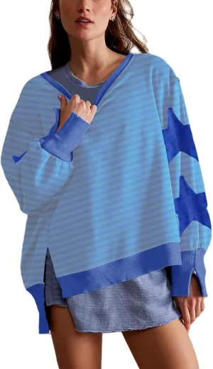 Amiblvowa Y2K Oversized Sweatshirt for Women Cute Star Graphic Long Sleeve Crewneck Sweatshirt Aesthetic Pullover Jackets