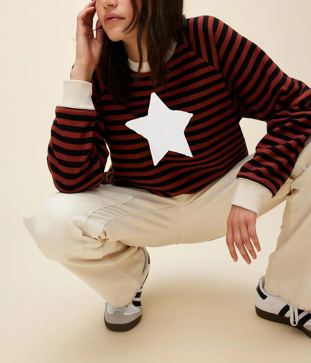 Amiblvowa Y2K Oversized Sweatshirt for Women Cute Star Graphic Long Sleeve Crewneck Sweatshirt Aesthetic Pullover Jackets
