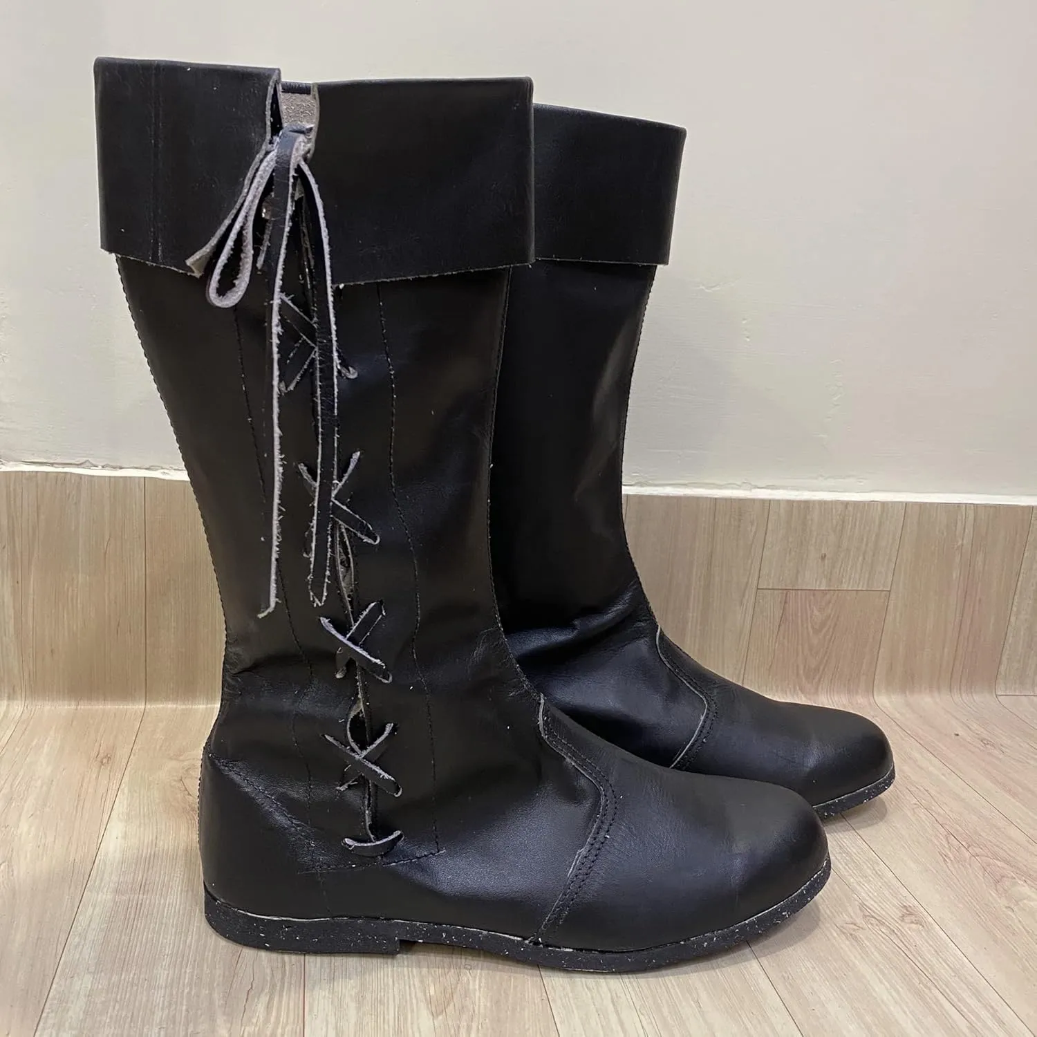AnNafi Medieval Leather Boots | Men's Renaissance Viking Pirate Boots | Black / Brown, Size 8-12, Lace-Up, Formal, Casual, Cosplay, SCA LARP Riding Costume