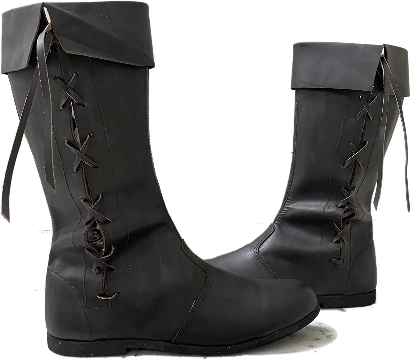 AnNafi Medieval Leather Boots | Men's Renaissance Viking Pirate Boots | Black / Brown, Size 8-12, Lace-Up, Formal, Casual, Cosplay, SCA LARP Riding Costume