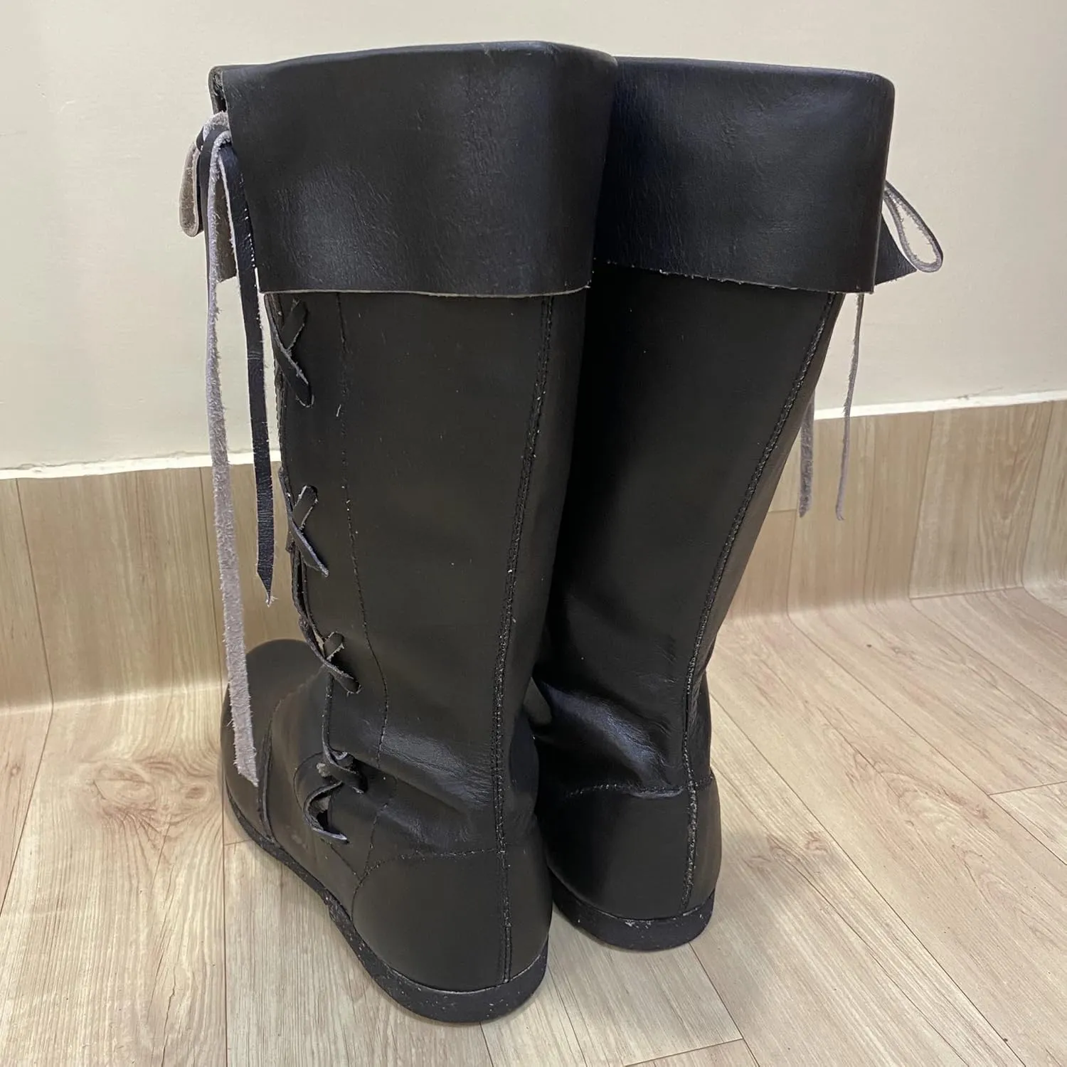 AnNafi Medieval Leather Boots | Men's Renaissance Viking Pirate Boots | Black / Brown, Size 8-12, Lace-Up, Formal, Casual, Cosplay, SCA LARP Riding Costume