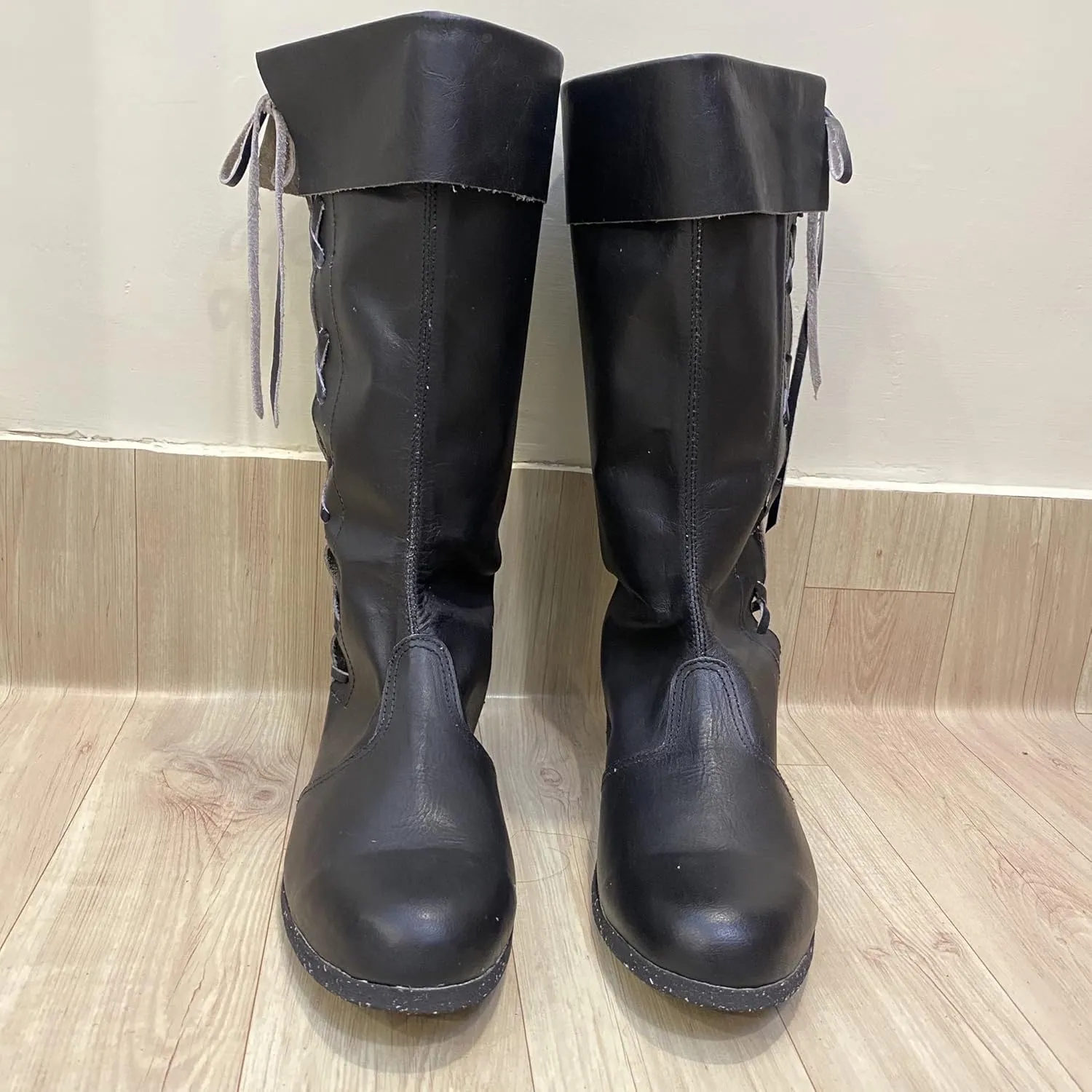 AnNafi Medieval Leather Boots | Men's Renaissance Viking Pirate Boots | Black / Brown, Size 8-12, Lace-Up, Formal, Casual, Cosplay, SCA LARP Riding Costume