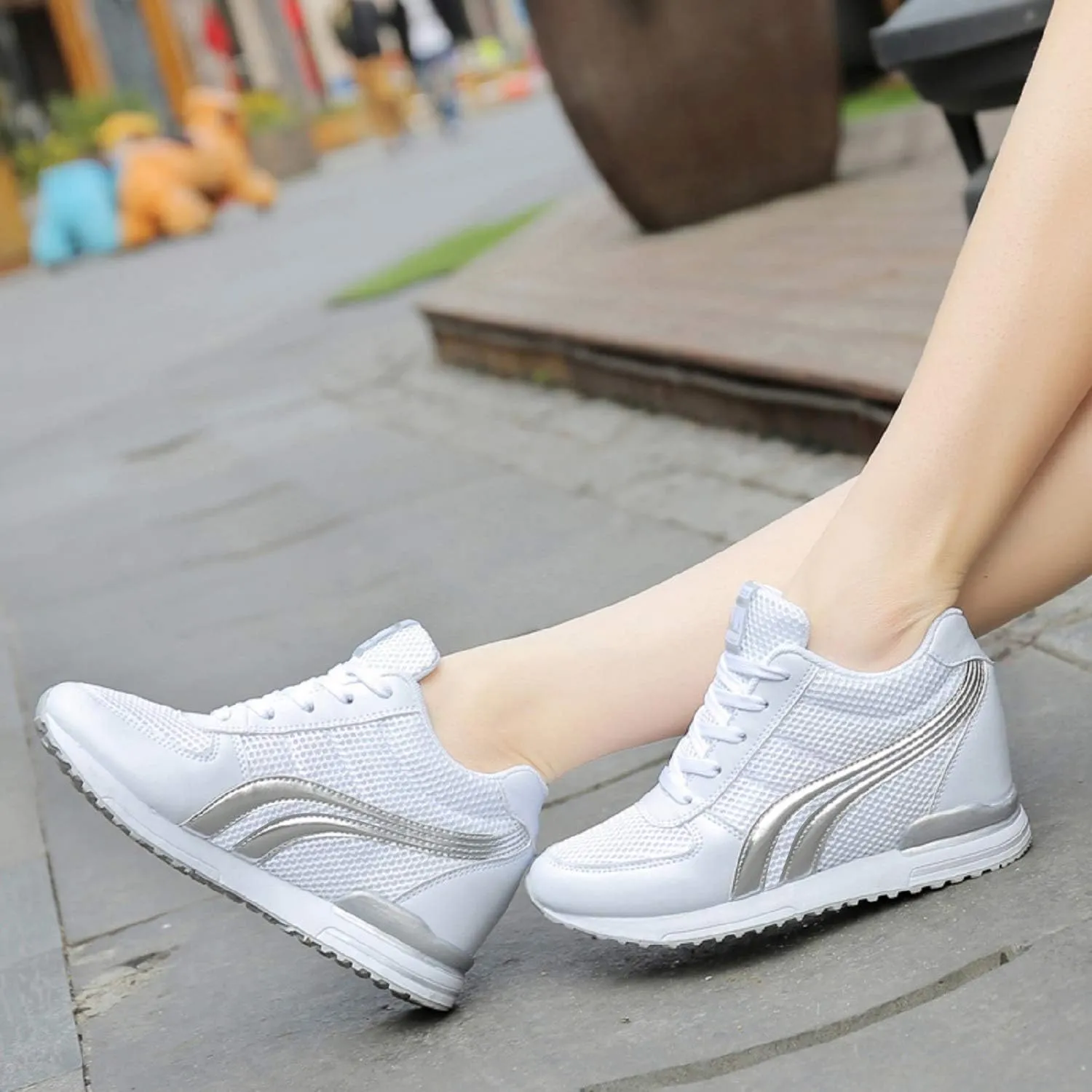 AONEGOLD Women's Hidden Wedge Sneakers High Heeld Lace Up Fashion Lightweight Walking Shoes Platform Sneakers