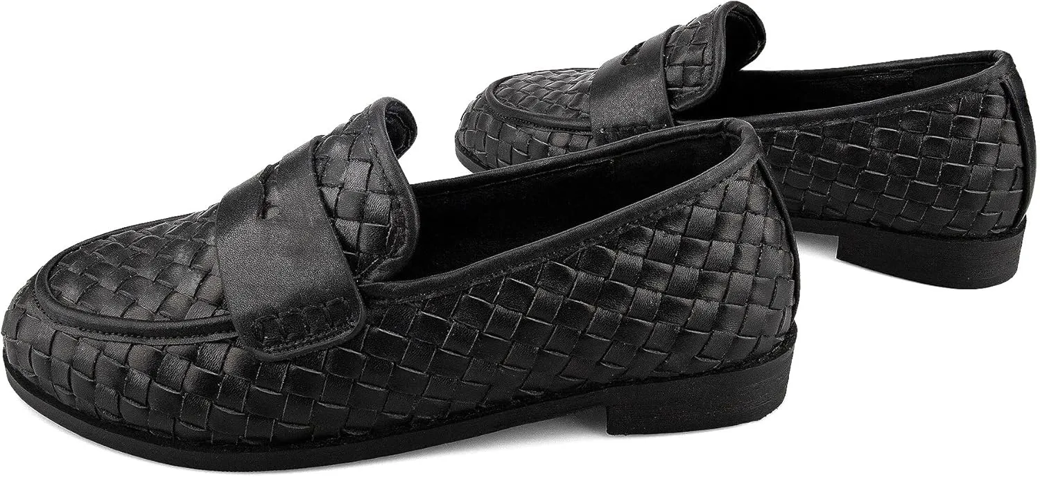 Arqa Penny Loafers for Women Comfortable Slip on Formal Work Flats Natural Raffia Woven Flats Dressy Casual Walking Shoes