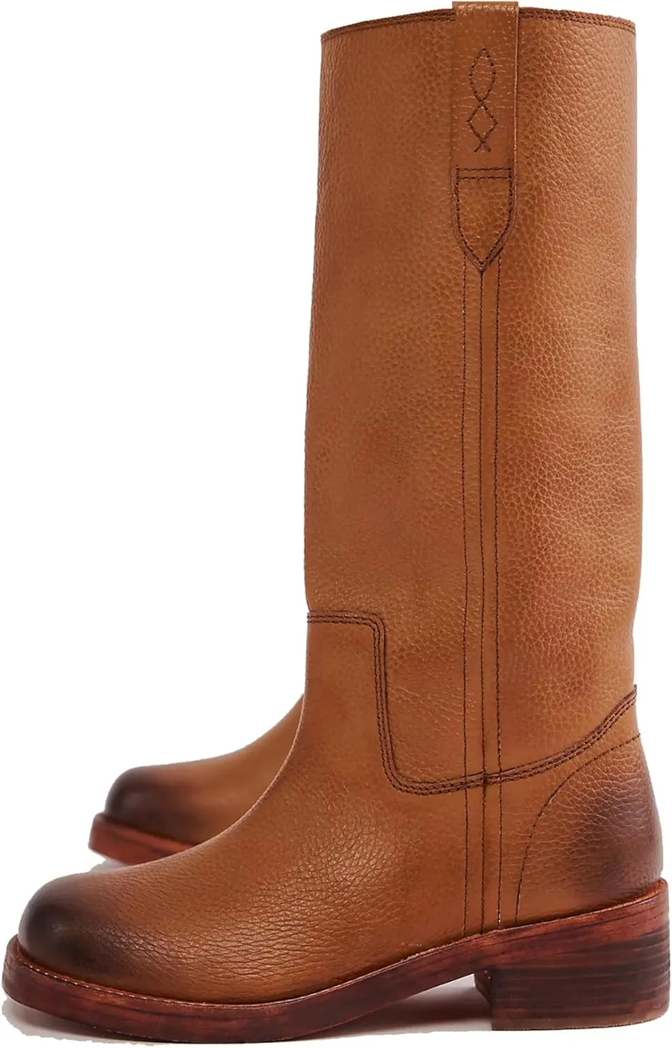 Arqa Pull on Vintage Campus-inspired Cowboy Boots for Women Squared Toe Western Knee High Boots Fashionable Stacked Low Heels Booties