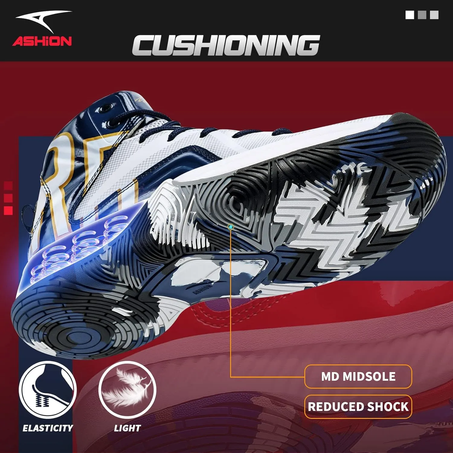 ASHION Unisex Kids Basketball Shoes Air Boys Girls High Top Sneakers Breathable Outdoor Cushioning Athletic Shoes