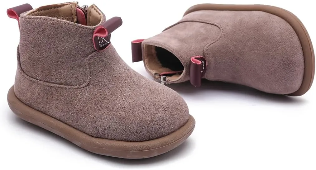 Baby Shoes Suede Zip-Up With Wide Toe Non-Slip Sole Winter Booties for 1-3 Years Olds Toddler Girls Boys Boots