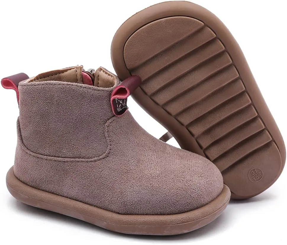 Baby Shoes Suede Zip-Up With Wide Toe Non-Slip Sole Winter Booties for 1-3 Years Olds Toddler Girls Boys Boots