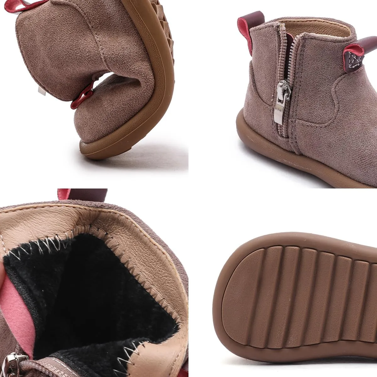 Baby Shoes Suede Zip-Up With Wide Toe Non-Slip Sole Winter Booties for 1-3 Years Olds Toddler Girls Boys Boots