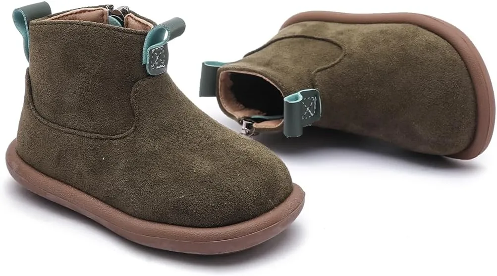 Baby Shoes Suede Zip-Up With Wide Toe Non-Slip Sole Winter Booties for 1-3 Years Olds Toddler Girls Boys Boots