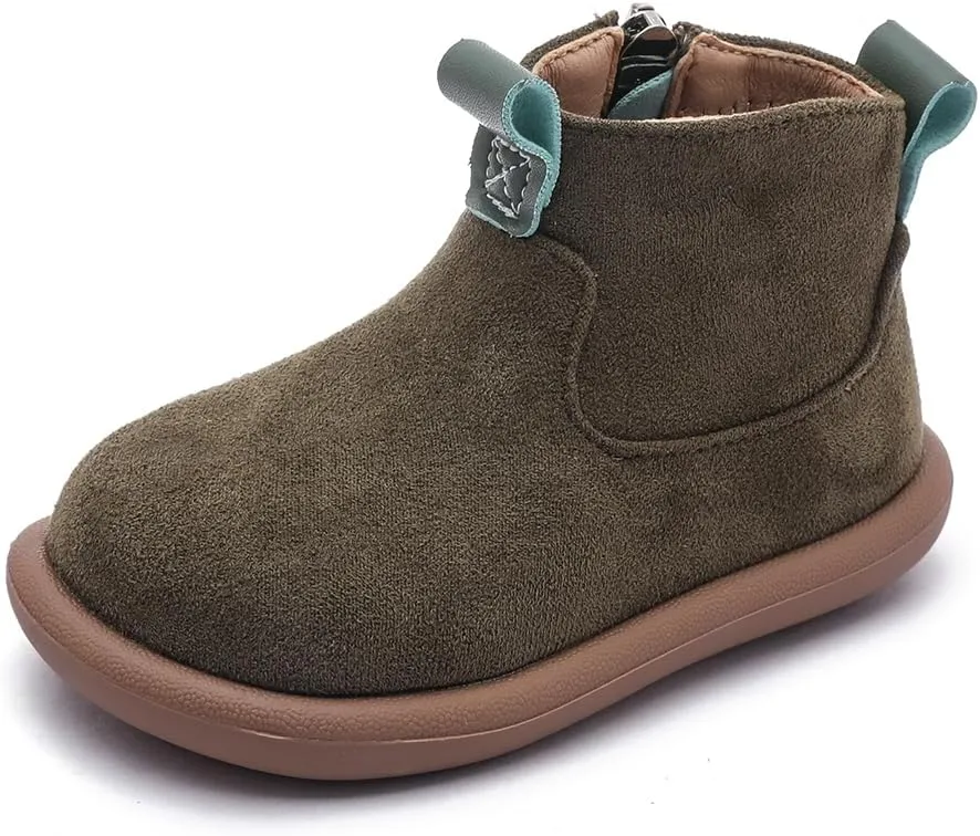 Baby Shoes Suede Zip-Up With Wide Toe Non-Slip Sole Winter Booties for 1-3 Years Olds Toddler Girls Boys Boots