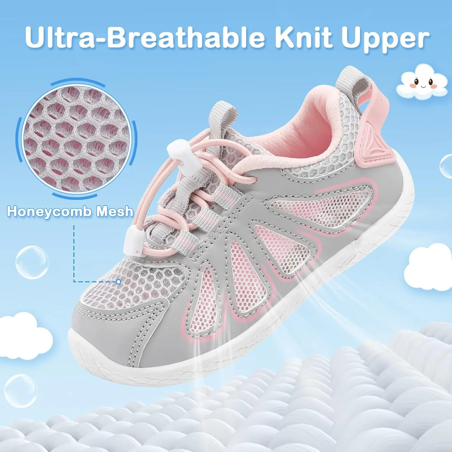 BARERUN Toddler Shoes Boy Girl Sneakers Lightweight Breathable Barefoot Running/Walking Shoes Toddler Tennis Shoes with Adjustable Tightness
