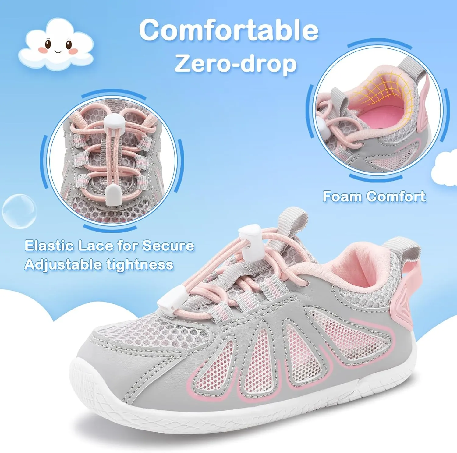 BARERUN Toddler Shoes Boy Girl Sneakers Lightweight Breathable Barefoot Running/Walking Shoes Toddler Tennis Shoes with Adjustable Tightness