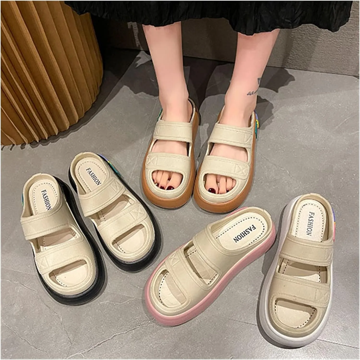 Beach Sandals Sandals Female Cute Versatile Fashion Trend Muffin Bottom Slippers Pillow Slippers(White,38-39)