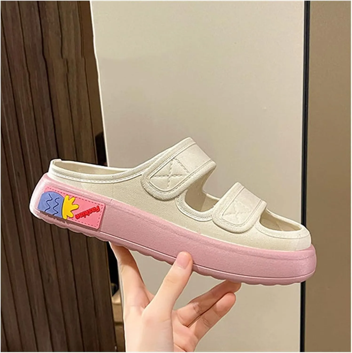 Beach Sandals Sandals Female Cute Versatile Fashion Trend Muffin Bottom Slippers Pillow Slippers(White,38-39)