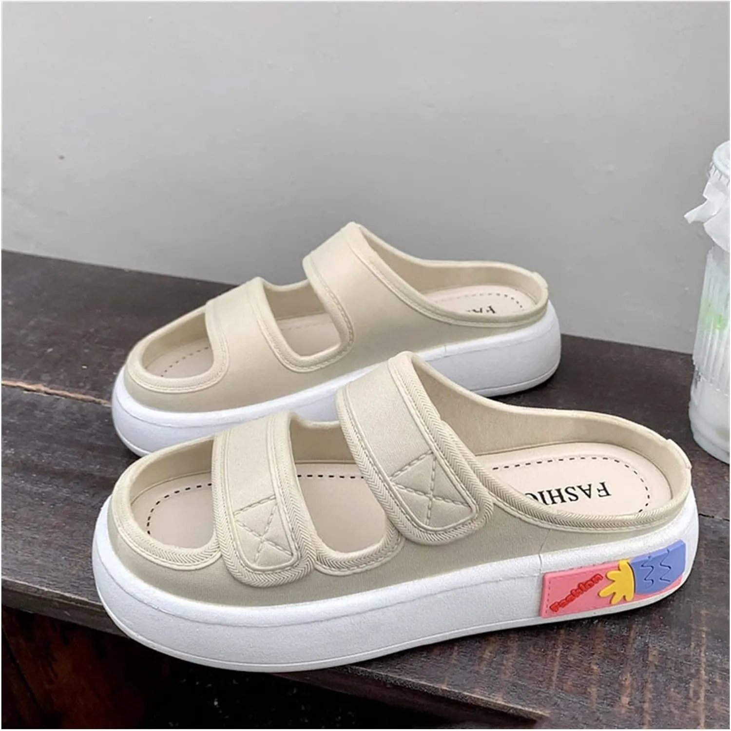 Beach Sandals Sandals Female Cute Versatile Fashion Trend Muffin Bottom Slippers Pillow Slippers(White,38-39)