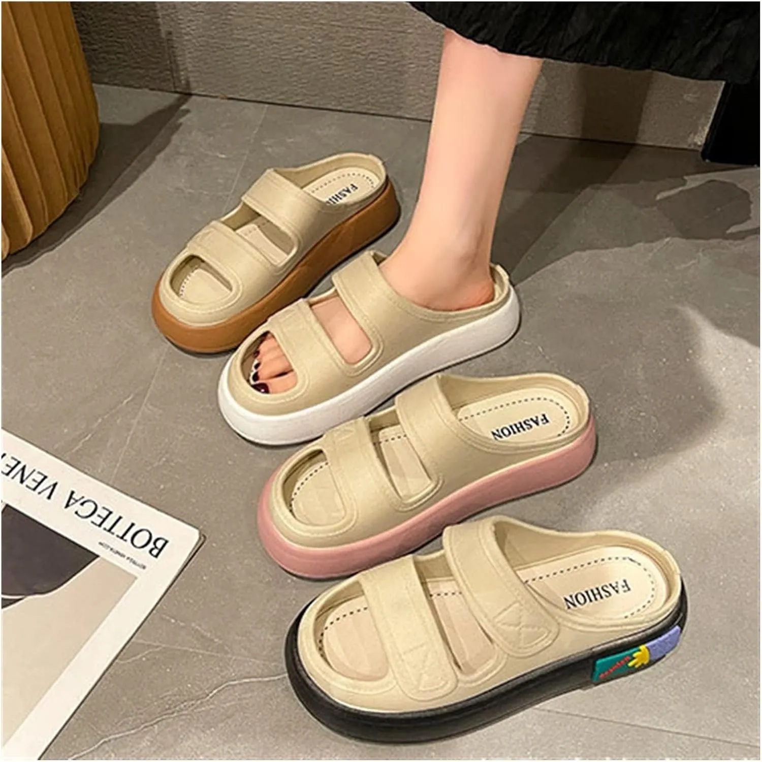 Beach Sandals Sandals Female Cute Versatile Fashion Trend Muffin Bottom Slippers Pillow Slippers(White,38-39)